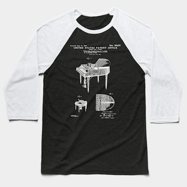 Wurlitzer Piano Patent White Baseball T-Shirt by Luve